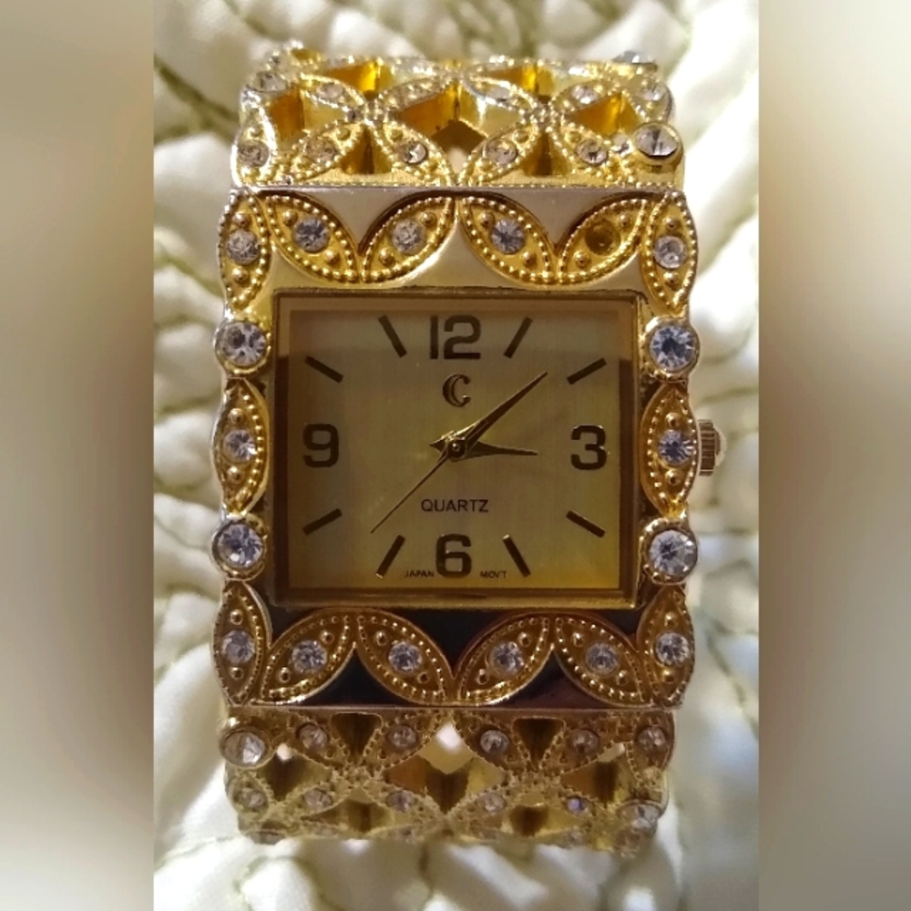 Charming Charlie Cuff Watch Goldtone